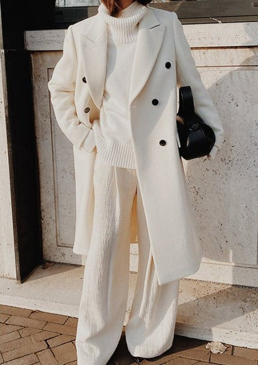 Mirthe™ | Lapel button long sleeve wool coat