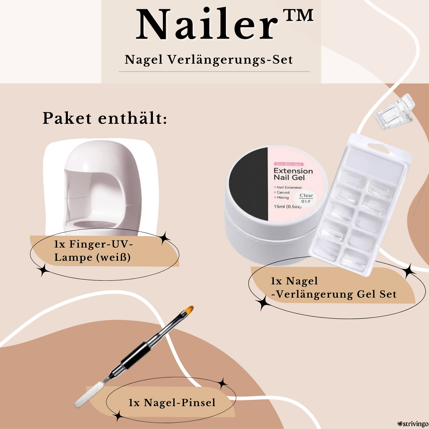 Nailer™ – Hartgel-Nagelverlängerungs-Set | Inklusive UV-Lampe!