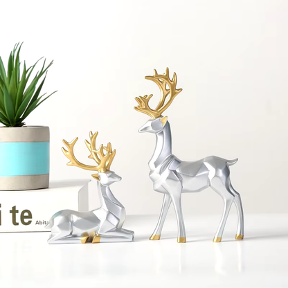 2Stück™ – Geometrische Goldene Elch-Skulptur aus Harz