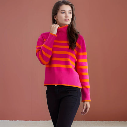 ColorRoll™ | Pink & Orange Rollkragenpullover | Damen Wintermode
