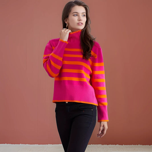 ColorRoll™ | Pink &amp; Orange Turtleneck Sweater | Women's winter fashion