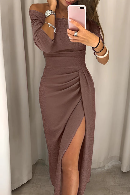 GlitterRose™ | Langärmeliges Partykleid in Roségold mit hohem Schlitz