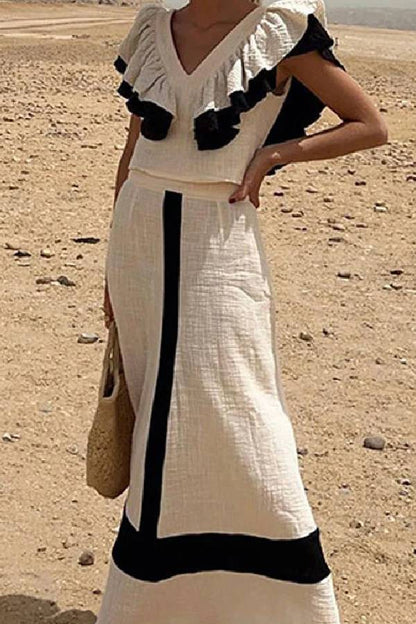 Lara™ | Mode Bunte V-Ausschnitt plissiert Lotusblatt Urlaub zweiteiliges Set