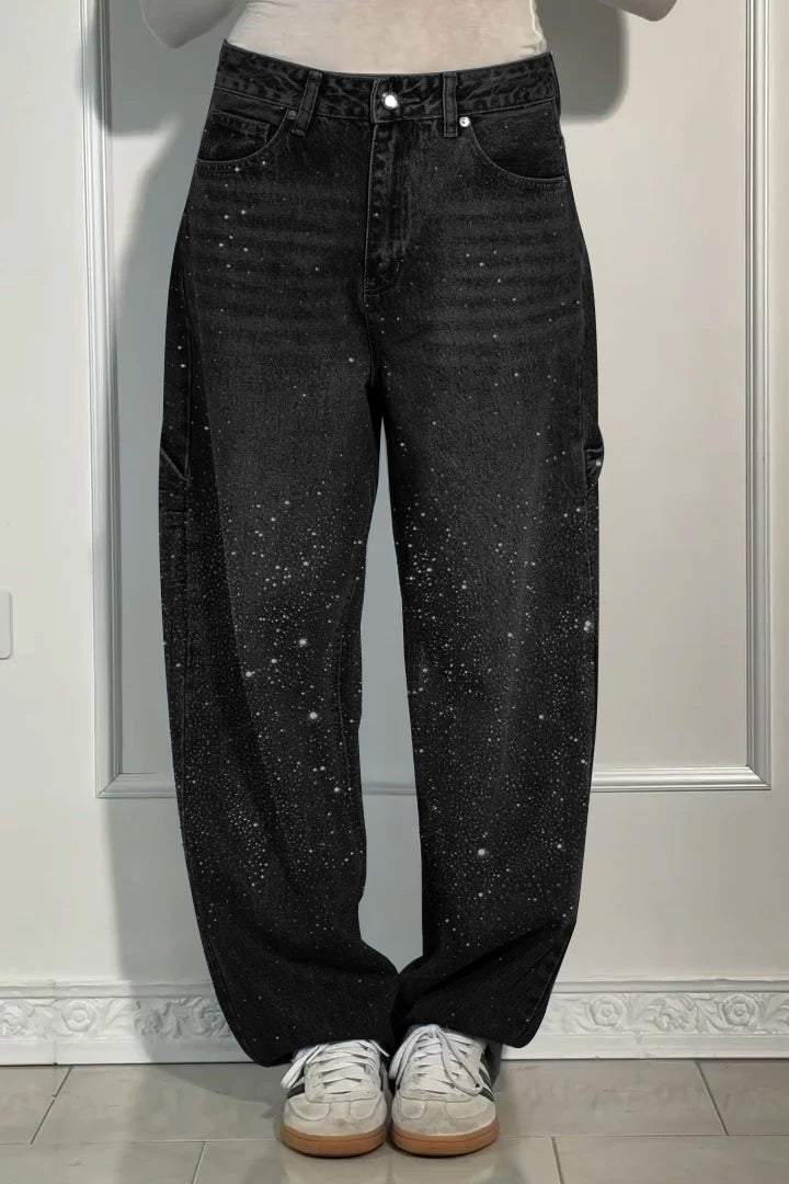 GleamFit™ – Damen-Rhinestone-Harem-Jeans | Stilvolle und bequeme Denim-Hose mit funkelnden Akzenten