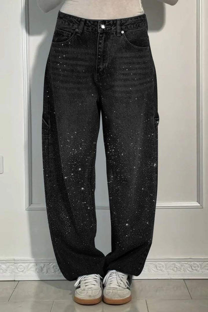 GleamFit™ – Damen-Rhinestone-Harem-Jeans | Stilvolle und bequeme Denim-Hose mit funkelnden Akzenten