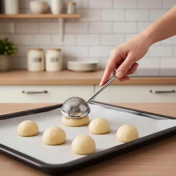 ChefEase™ - Edelstahlschaufel für die Küche mit Sieb