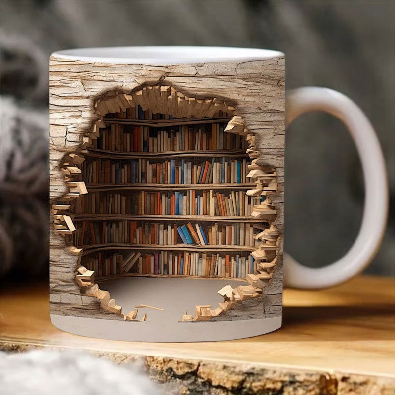 Keramik 3D Bücherregal Tasse für Buchliebhaber
