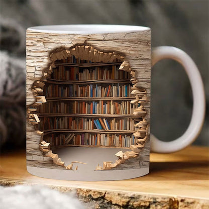 Keramik 3D Bücherregal Tasse für Buchliebhaber