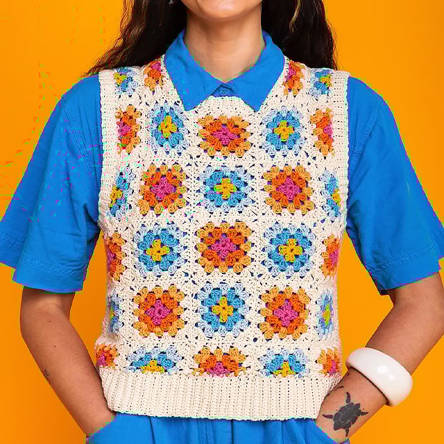 Bunte Granny Square Häkelkarten Design Set