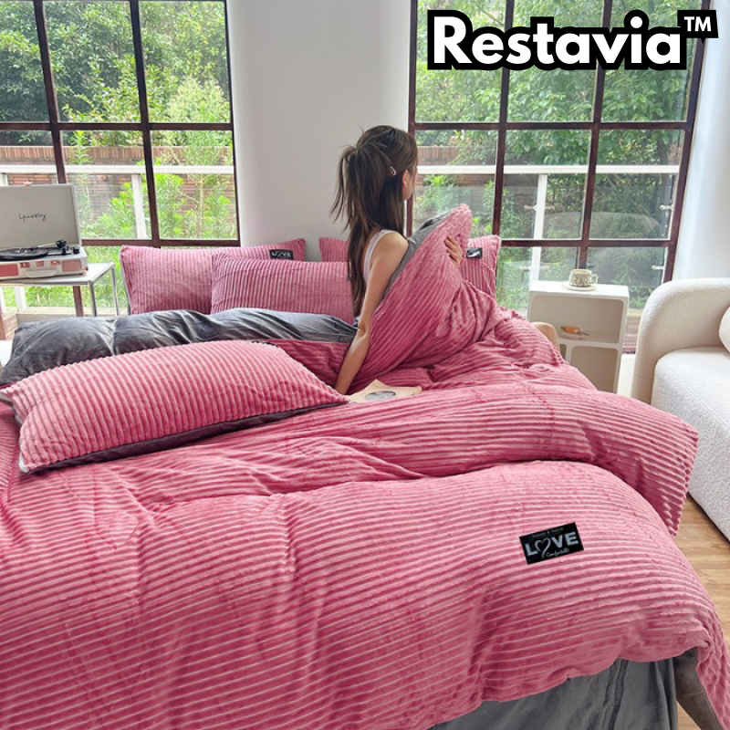 Restavia™ - Samt-Korallenfleece-Bettbezug mit Kissenbezügen