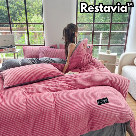 Restavia™ - Samt-Korallenfleece-Bettbezug mit Kissenbezügen