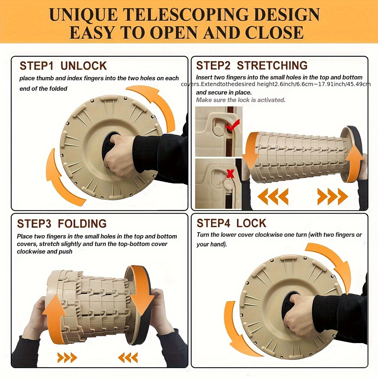 FoldAway™ - 12-fach verstellbarer Klapphocker mit gepolsterter Sitzfläche