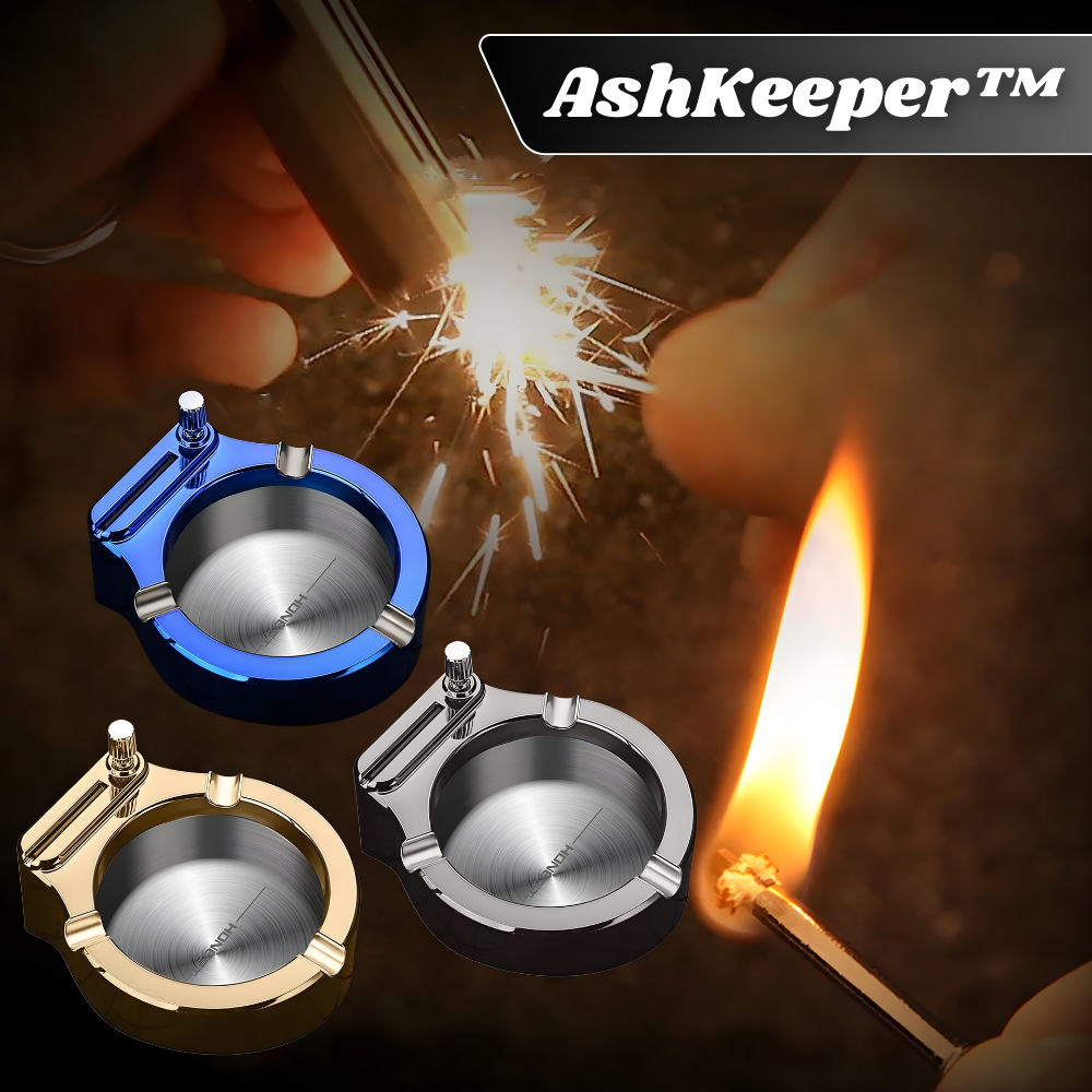 AshKeeper™ - Elegante Metall-Aschenbecher mit eingebautem Feuerzeug