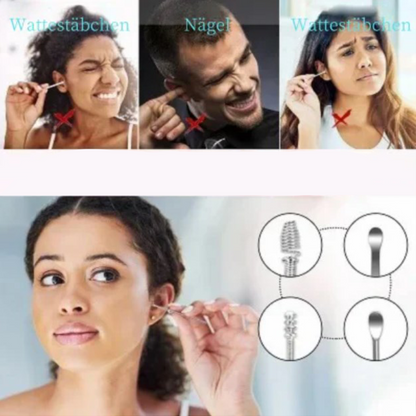 Tragbares Ohrlöffel-Set aus Edelstahl mit Spiralwerkzeugen