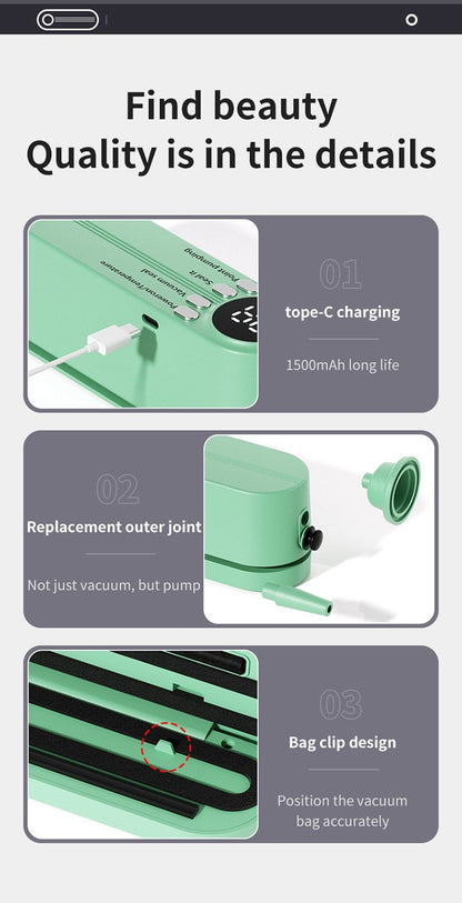 FreshSeal™ - Mini kabelloser Vakuumiergerät für Lebensmittel zur Frischeerhaltung