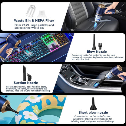 Tragbarer kabelloser Mini-Staubsauger und Luftgebläse für Auto und Zuhause