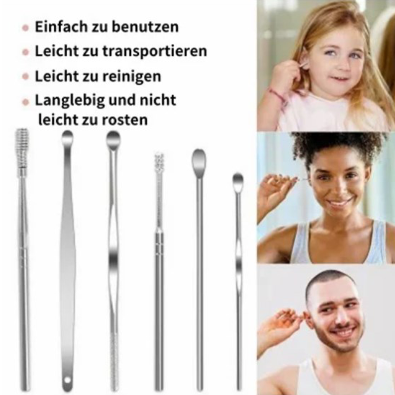 Tragbares Ohrlöffel-Set aus Edelstahl mit Spiralwerkzeugen