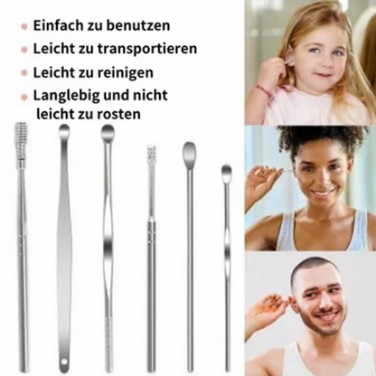 Tragbares Ohrlöffel-Set aus Edelstahl mit Spiralwerkzeugen