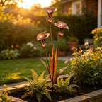 Gartenstab mit Calla-Lilien und Glockenspiel