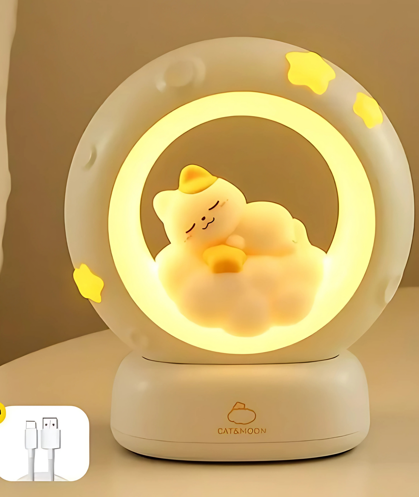 Verspielte Katzen- und Mond-Nachtlichtdekoration