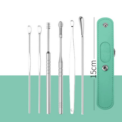 Tragbares Ohrlöffel-Set aus Edelstahl mit Spiralwerkzeugen