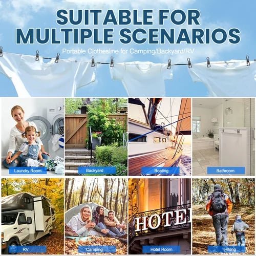 Tragbare Wäscheleine mit Klammern für Camping und Outdoor-Einsatz
