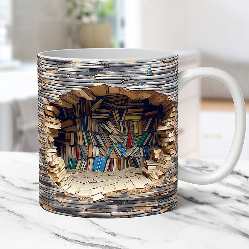 Keramik 3D Bücherregal Tasse für Buchliebhaber