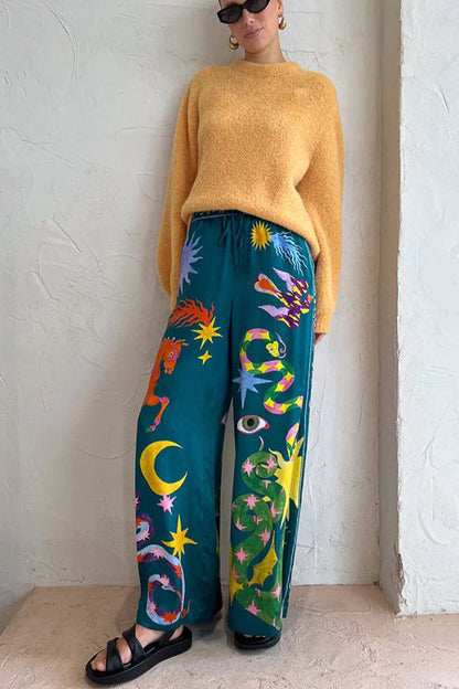 LinoFit™ – Einzigartiger Print Elastischer Bund mit Taschen Weite Bein Hose