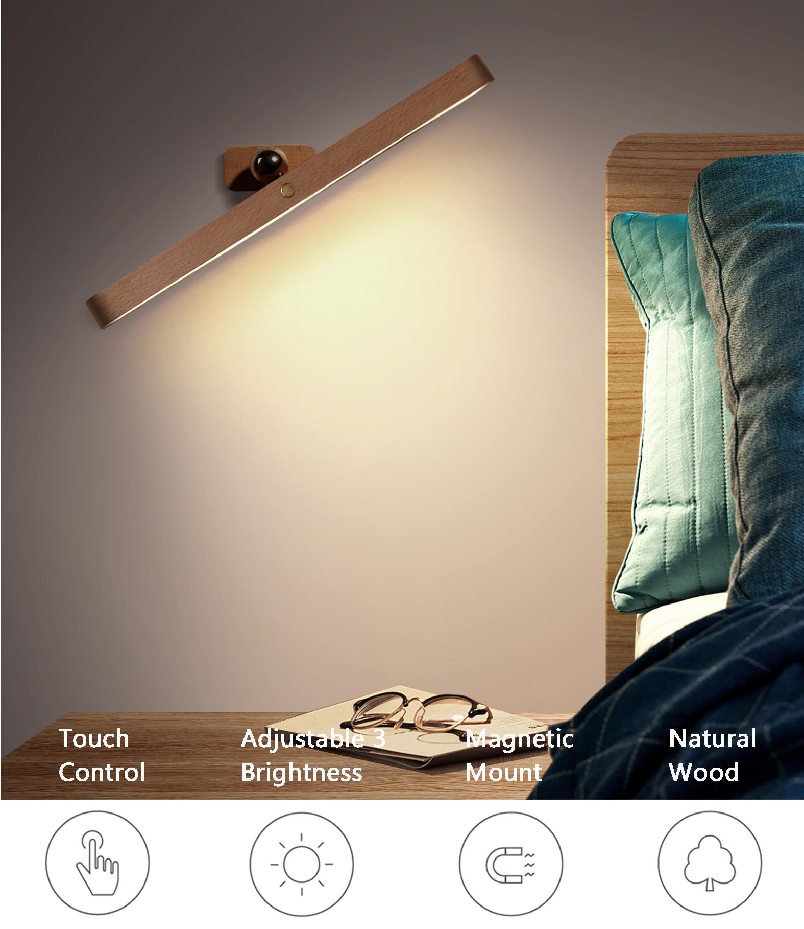 Magnetische Holzlampe, dimmbar und kabellos