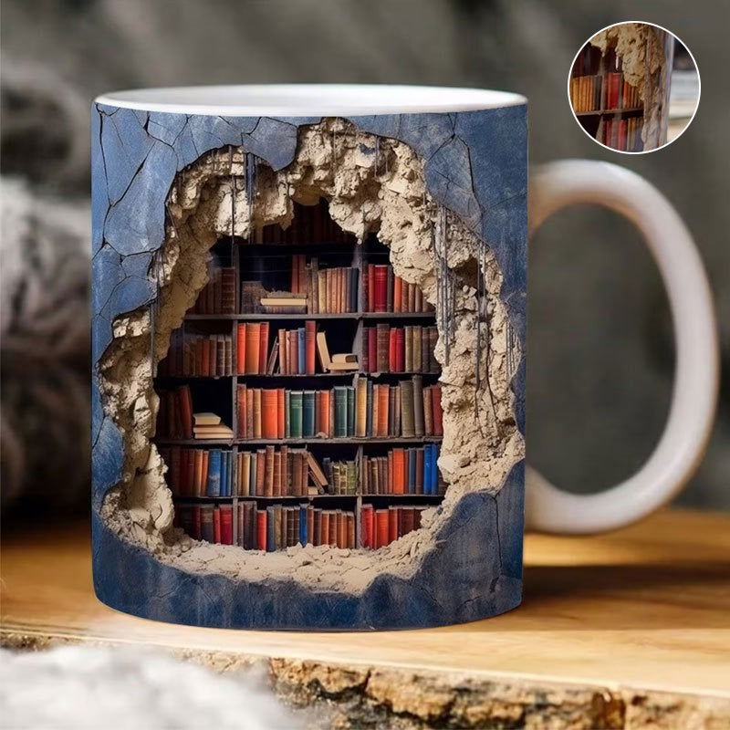 Keramik 3D Bücherregal Tasse für Buchliebhaber