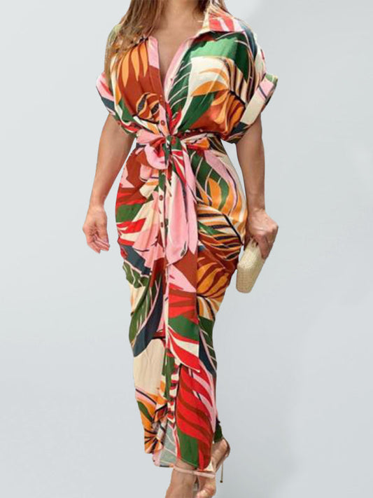 LapelLuxe™ | Women's Printed Midi Cardigan Dress